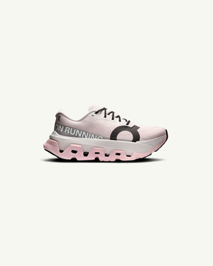 Amateur Women's Cloudmonster 3 Hyper running shoe in light pink with black branding and thick CloudTec cushioned sole