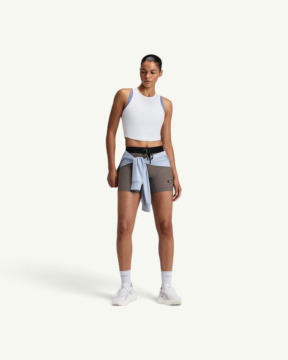 Amateur women's Vituccia performance tank in light blue with a ribbed texture and embroidered logo detail.