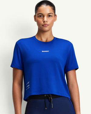 Bandit Women's Micromesh Cropped Run Tee, Bauhaus Blue | Amateur