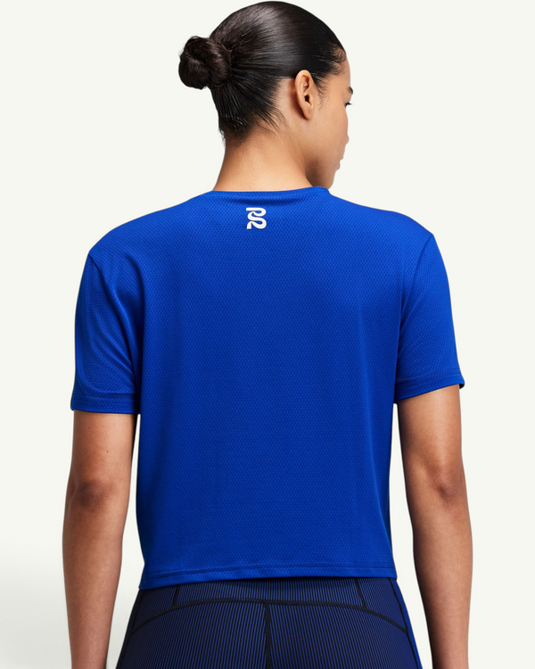 Bandit Women's Micromesh Cropped Run Tee, Bauhaus Blue | Amateur