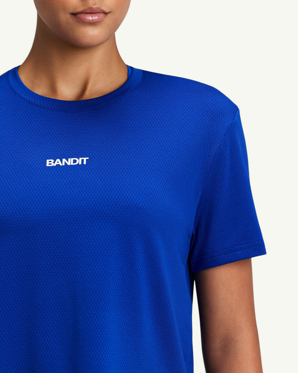 Bandit Women's Micromesh Cropped Run Tee, Bauhaus Blue | Amateur
