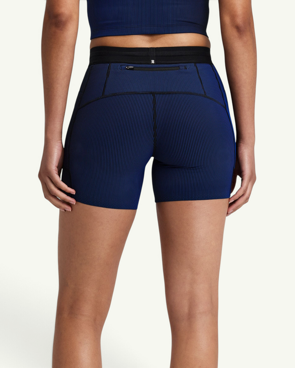 Bandit Women's Striped Cadence 5" Compression Shorts, Black/Bauhaus Blue | Amateur