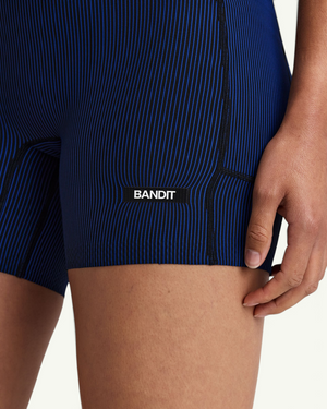 Bandit Women's Striped Cadence 5" Compression Shorts, Black/Bauhaus Blue | Amateur