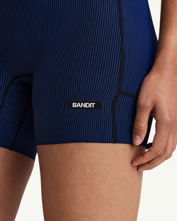 Bandit Women's Striped Cadence 5" Compression Shorts, Black/Bauhaus Blue | Amateur