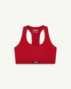 Bandit Women's Striped Cadence Scoop Neck T-Back Run Bra, Oxide Red/Signal Red | Amateur