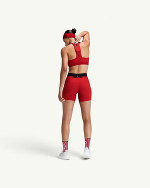 Bandit Women's Striped Cadence Scoop Neck T-Back Run Bra, Oxide Red/Signal Red | Amateur