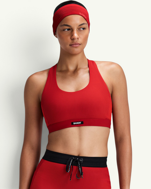 Bandit Women's Striped Cadence Scoop Neck T-Back Run Bra, Oxide Red/Signal Red | Amateur