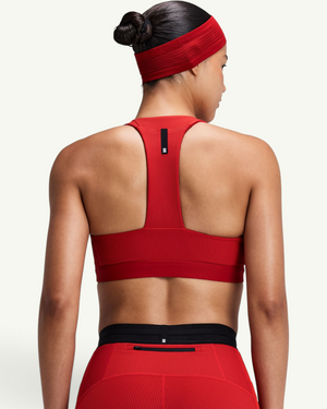 Bandit Women's Striped Cadence Scoop Neck T-Back Run Bra, Oxide Red/Signal Red | Amateur