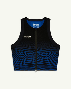 Bandit Women's Striped Cadence Zip Front T-Back Race Crop, Black / Bauhaus Blue | Amateur