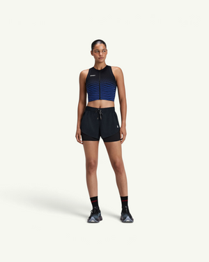 Bandit Women's Striped Cadence Zip Front T-Back Race Crop, Black/Bauhaus Blue | Amateur