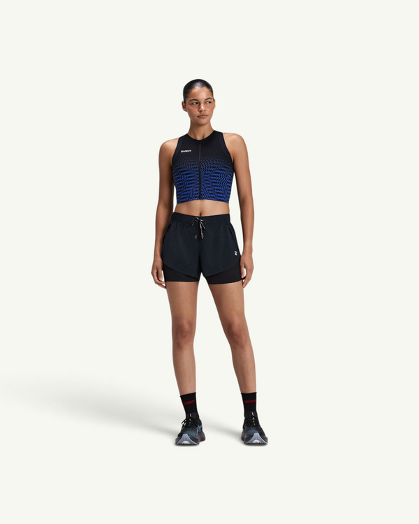 Bandit Women's Striped Cadence Zip Front T-Back Race Crop, Black/Bauhaus Blue | Amateur