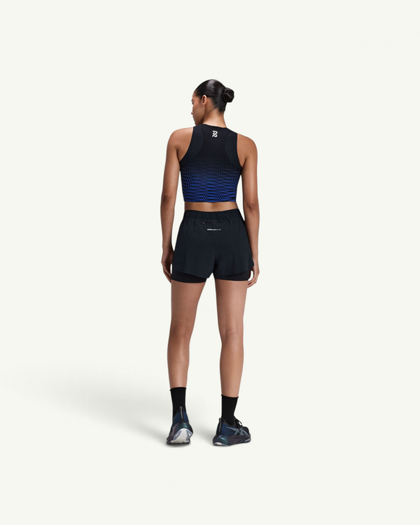 Bandit Women's Striped Cadence Zip Front T-Back Race Crop, Black/Bauhaus Blue | Amateur