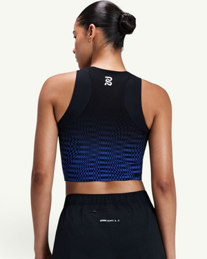 Bandit Women's Striped Cadence Zip Front T-Back Race Crop, Black/Bauhaus Blue | Amateur