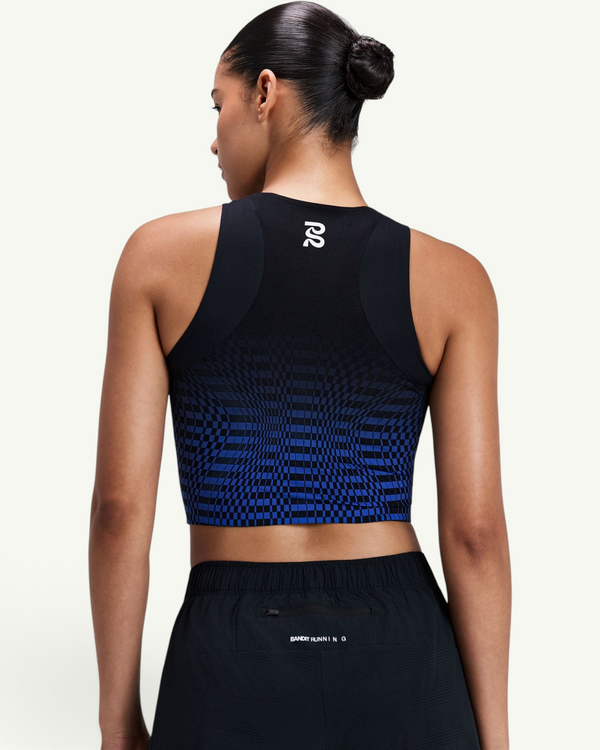 Bandit Women's Striped Cadence Zip Front T-Back Race Crop, Black/Bauhaus Blue | Amateur